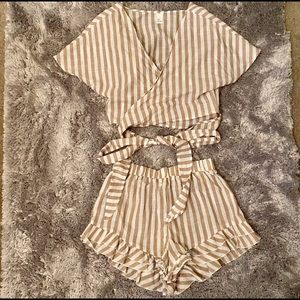 Two Piece Tan and White Striped
